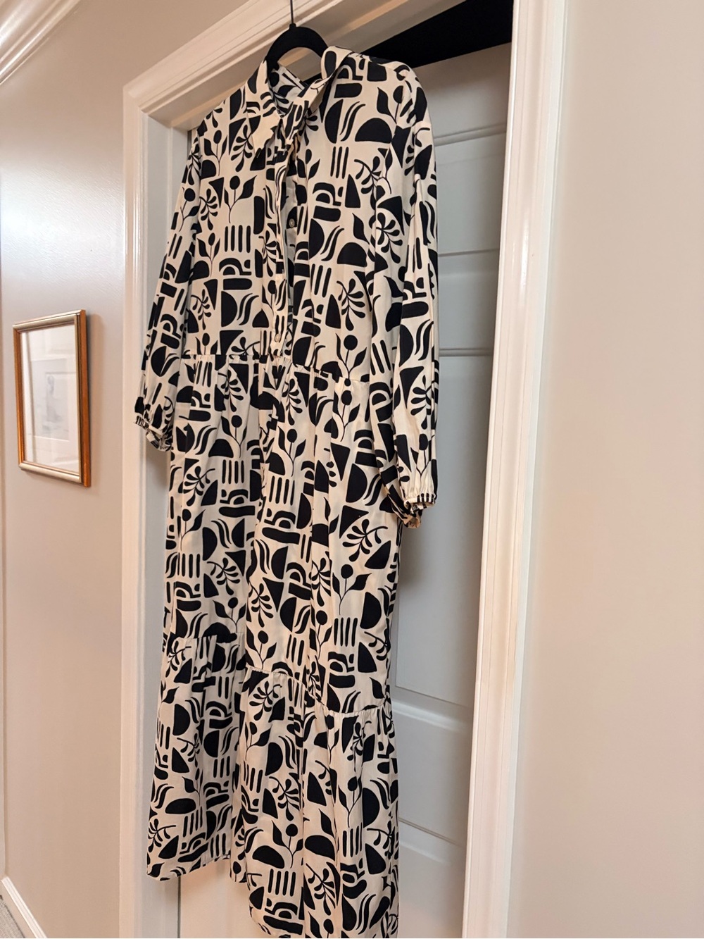 Anthropologie Bettina Black & White Printed Long Sleeve Midi Dress - Sz L
